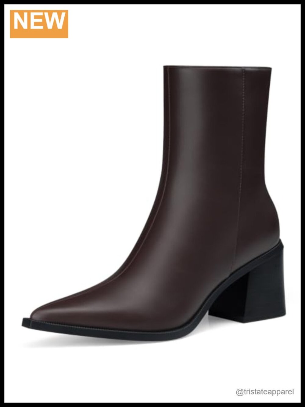 Women Ankle Booties Pointed Toe Chunky Block Heel PU Leather Side Zip Fashion